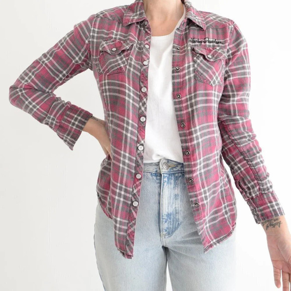 Harley-Davidson Burgundy Checker Snap Front Button  Up Shirt Med - Picture 1 of 12